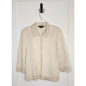 Ming Wang Cardigan Sz Large 3/4 Sleeve Hook-Eye Closure Beige Gold Thread